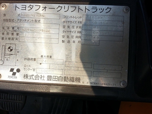 TOYOTA 7FG25 รถนอกเก่าญี่ปุ่น เสา 5 เมตร TOYOTA 7FG25 รถนอกเก่าญี่ปุ่น เสา 5 เมตร