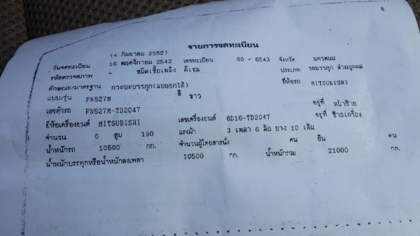 FN527 TD 10ล้อดั้ม 2เพลาทะเบียนพร้อมสนใจติดต่อ0903567612