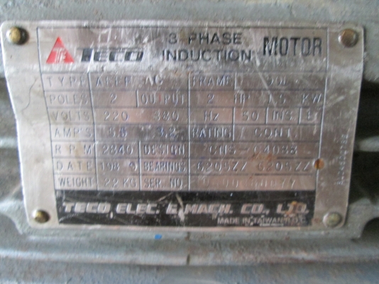 มอเตอร์ TECO 2 แรง ระบบไฟ 3 สาย