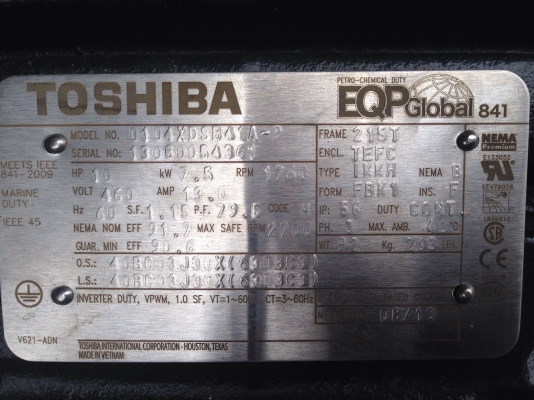 ขายมอเตอร์ Toshiba 10HP. 380V 1450 rpm. ของใหม่ไม่เคยใช้งาน แกะออกจากลังเลยครับ
