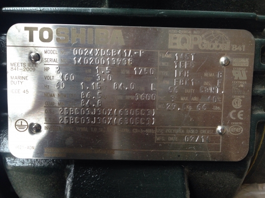 ขายมอเตอร์ Toshiba 2HP. 380V 1450rpm. ของใหม่อยู่ในลัง ไม่เคยใช้งานครับ