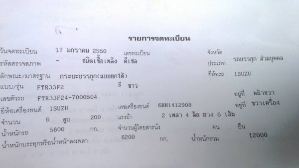 รถอีซูซุ 6 ล้อดั้ม FTR  200 แรงม้า ปี 50  ( รถวิ่ง 18x,xxx กม. )  สนใจติดต่อ 081 - 6079515