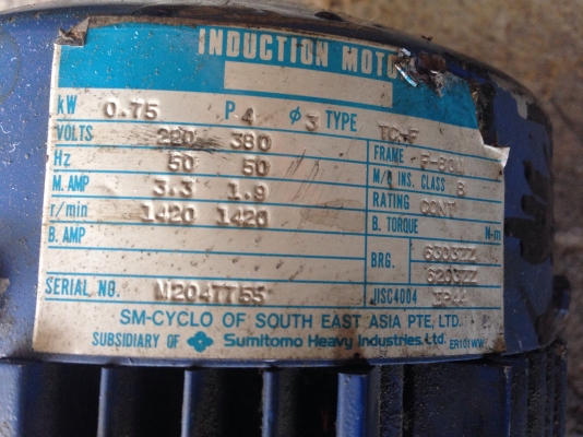 ขายมอเตอร์เกียร์ Cycro drive Sumitomo 1HP. 380V อัตราทด 1:17 เพลาออกประมาณ 85 รอบต่อนาที สภาพสวยมาก วิ่งนิ่ม พร้อมใช้งาน