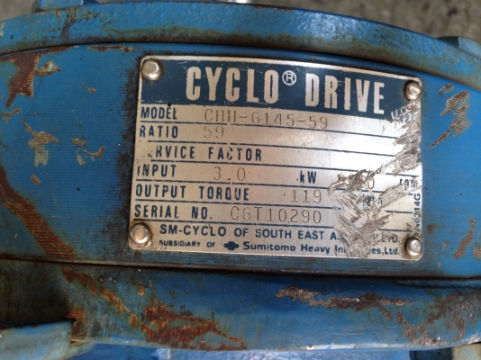ขายหัวเกียร์ทดรอบ Cycro drive Sumitomo อัตราทด 1:59 ใช้กับมอเตอร์ 5 HP. สภาพสวยมาก หมุนนิ่ม ใช้งานหนักได้ดีครับ