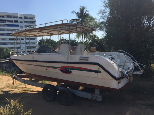 ขายเรือไฟเบอร์ สภาพสวยๆ พร้อม เทเลอร์ กว้าง 7 ฟุต ยาว 23 ฟุต