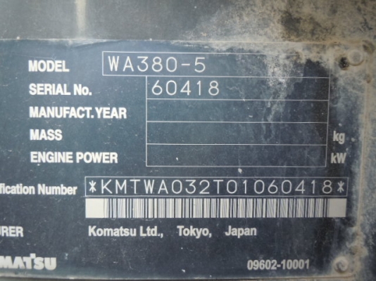 รถตักล้อยาง  WA380-5-60418  สภาพสวย กำลังเดินทางเข้าไทย  จากญี่ปุ่น  ไม่เคยใช้งานในไทย  โทร.081-373-0559