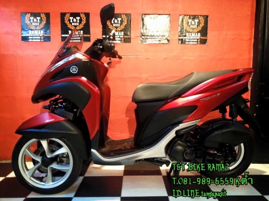 T&amp;T BIKE RAMA2 นำรถป้ายแดงมาขายครับ ยกกับมาจากศูนย์YAMAHA ขายเพียง 72500฿ YAMAHA TRICITY ปี2015 เลขไมล์13 โลแท้ ราคาออกป้ายแดงไม่รวมประกันก็ 84500 ครับ