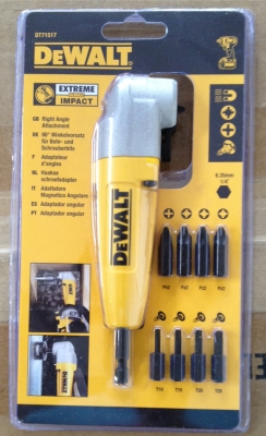ตัวแปลงไขควงหัวงอ 90องศา DeWALT สำหรับงานไขน็อตในที่แคบถึง6ซม.เป็นแบบแม่เหล็กพร้อมดอกไขควง8แบบ