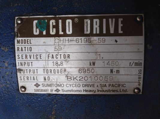 ขายหัวเกียร์ทดรอบ Cycro drive Sumitomo อัตราทด 1:59 ใส่กับมอเตอร์ 25HP. ขนาดใหญ่ สภาพสวยมาก หมุนนิ่มพร้อมใช้งาน