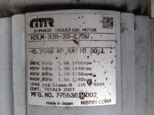 ขายมอเตอร์เกียร์ GTR 1HP. 380V made in Japan อัตราทด 1:30 สภาพสวย วิ่งนิ่ม พร้อมใช้งาน มี 2 ตัวครับ