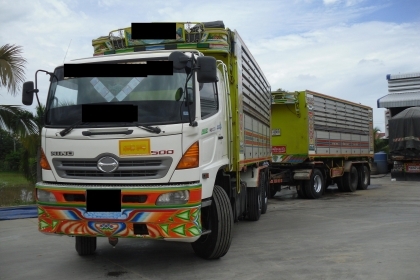 ขายรถพ่วง HINO S500 380 แรง ดั๊มพ์มิเนียมคอกเกษตร จดทะเบียนปี 53 ลูก 3 คานแท้ ทะเบียนพร้อมโอน