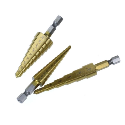 ดอกเจาะคว้านรู Step Drill ชุบไทเทเนียม ยกชุด 3 ดอก ราคา 550 บาทรวมส่งจ้า