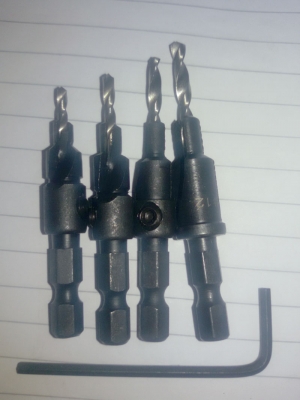 ดอกเจาะไม้ คว้านรูแบบมี Taper สำหรับให้สกรูที่เราเจาะ หลบในเนื้อไม้ ชุดเหล็ก 4 เบอร์ ยกชุด 4 ดอก พร้อมอลันคี ไว้ไขเปลี่ยนดอกสว่านได้