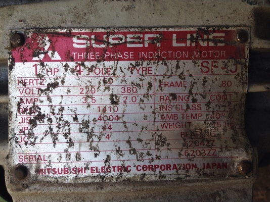 ขายมอเตอร์ mitsubishi 1HP. 380V 1450RPM. สภาพดี เดิมๆวิ่งนิ่ม พร้อมใช้งาน