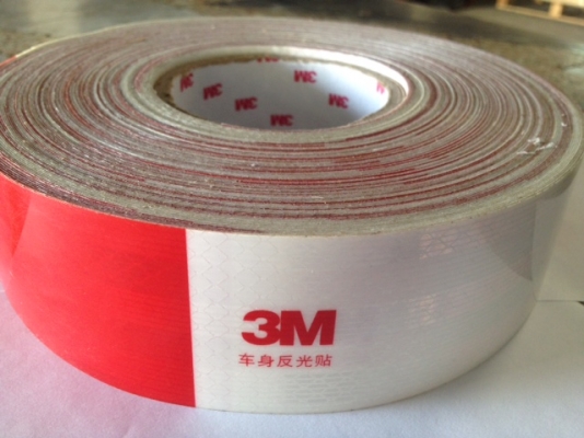 ขายสติ๊กเกอร์สะท้อนแสง 3M แดง-ขาว ขนาด 2" ชนิดหนา