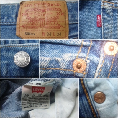 รหัส0748 ยีนส์Levi's 501 ผ้าทราย ของแท้ มือสอง เอว 34นิ้วครึ่ง ยาว 30 made in usa