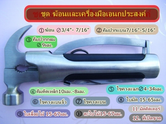 ขาย - ชุด ฆ้อนและเครื่องมือเอนกประสงค์(แบบพักพา) สินค้าคุณภาพจากChina ขนาด13.70 X 6.80 X 1.50ซม.