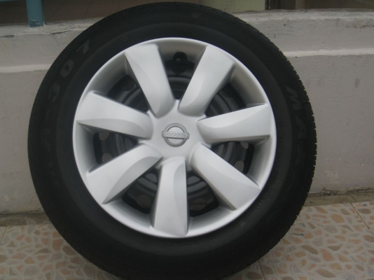 ขายกะทะล้อ Nissan march 14"  4รู 100  +ฝาครอบ+ ยาง ปี 4812 (081-3747940)