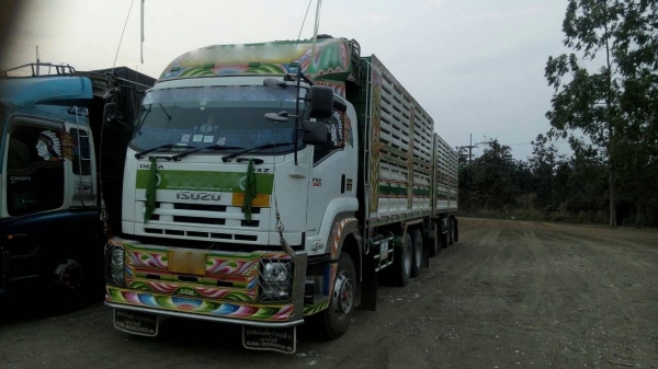 ขายดาวน์รถพ่วง 22 ล้อ 2 เพลา กระบะเหล็กคอกเกษตรดั้ม ISUZU 360  ปี.56 รถสวยวิ้งน้อย ยาง.90\% แม่.ลูก ราคา.1200000 ต่อรอง