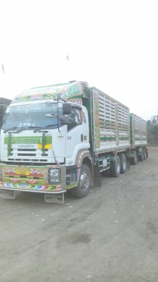 ขายดาวน์รถพ่วง 22 ล้อ 2 เพลา กระบะเหล็กคอกเกษตรดั้ม ISUZU 360  ปี.56 รถสวยวิ้งน้อย ยาง.90\% แม่.ลูก ราคา.1200000 ต่อรอง