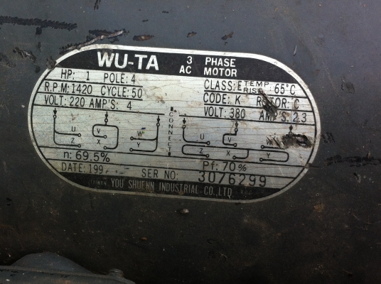 มอเตอร์ 1 แรงม้า FUKUTA 220/380 V. รอบ 1400 รอบต่อนาที ต่อหมุนซ้าย-ขวาได้