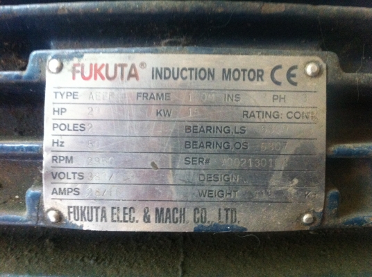 ขายมอเตอร์fukuta 3เฟซ20แรง ขายมอเตอร์fukuta 3เฟซ20แรง