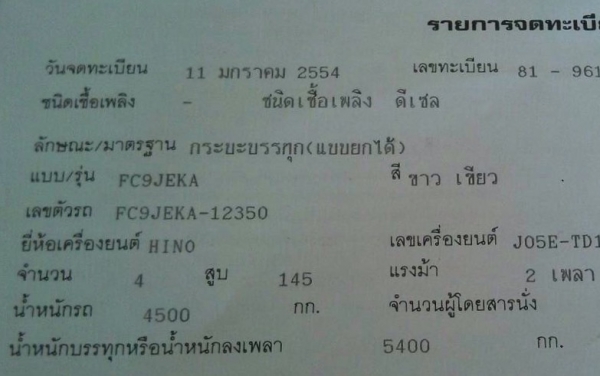 HINO MEGA FC9J - 150 HP EURO3 ปี 54 Series 500 รถสวยจัดพร้อมใช้งานได้เลยครับ กระบะดั๊มพ์เหล็ก 5 ตันของสามมิตรความยาว 4.20 เมตร เครื่องแน่นแรงดีวิ่งใช้งาน 48,000 กม. ภายในเก๋งคอนโซลสวยครบ แอร์เย็น พวงมาลัยเพาเวอร์ วิทยุ CD ครบครัน ระบบเบรคทริ๊ปฟี้ ยางสภาพด