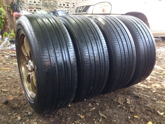 ขายแม็ก CE28  4รู100 ขอบ15  หน้า7  ET38. หลัง8  ET28  พร้อมยาง195/55R15  NITTO  MEND  IN  JAPAN  ปี13  ดอกยางเต็มสวยเท่ากันไม่ร้าวไม่แตกลายไม่กินข้าง จำนวน 1 ชุด