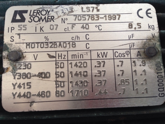 ขายมอเตอร์เกียร์ Leroy somer 0.5HP. 380V อัตราทด 1:78 เพลาออก 18 รอบต่อนาที สภาพสวย พร้อมใช้งาน