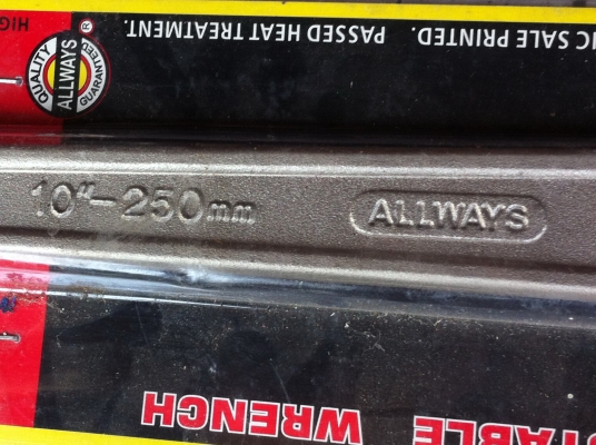 ประแจเลือย ALLWAYS ขนาด 10 นิ้ว ปากเลื่อนได้กว้าง 32 มม. ของใหม่เก่าเก็บยังไม่เคยใช้งาน