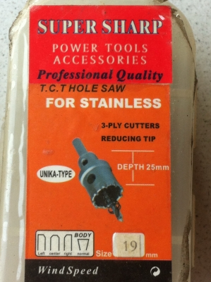 ชุดทำรูเจาะ HOLE SAW ขนาดโต 19 มม. สามารถเจาะได้ลึก 25 มม.