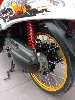 Yamaha Fino เครื่องเดิมสนิท ลงล้ออย่างเดียว พร้อมใช้งาน สี ดำ-ส้ม-ขาว