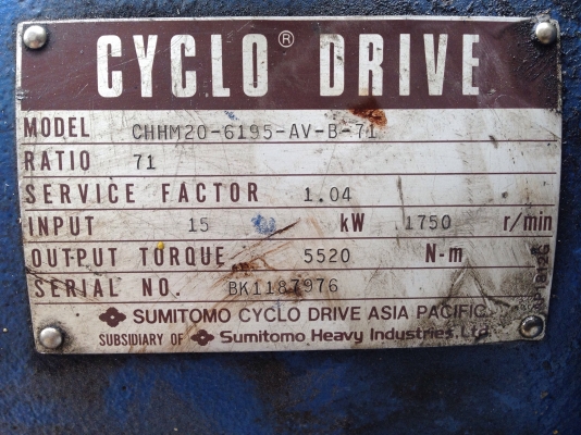 ขายมอเตอร์เกียร์ Sumitomo Cycro drive ขนาด 20HP. 380V มีเบรคในตัว อัตราทด 1:71 สภาพสวย วิ่งนิ่ม พร้อมใช้งาน ขายมอเตอร์เกียร์ Sumitomo Cycro drive ขนาด 20HP. 380V มีเบรคในตัว อัตราทด 1:71 สภาพสวย วิ่งนิ่ม พร้อมใช้งาน