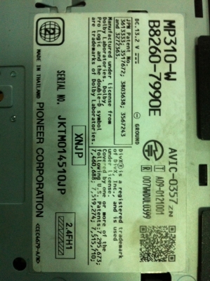เครื่องเล่น Nissan March Pioneer Avic-0357 SD DVD Bluetooth Audio AUX Camera Back usb/ipodอุปกรณ์เสริม สภาพสวย มือ2 ญี่ปุ่น