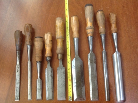 ขายสิ่วโบราณด้ามไม้ งานเมกา และอังกฤษ ทั้งชุด 9 ชิ้น