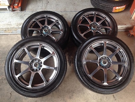 เเม็กมือสอง ขอบ17สีไฮเปอร์ 5รู100/114 กว้าง7.5  พร้อมยาง Bridgestone 215/50/17