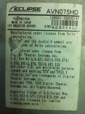 จอทัชสกรีน ECLIPSE AVN075HD DVDทุกโซน HDD MP3 CD CARD MS Duo 50W*4 กล้องถอย ปรีเอ้า2 Vedio 2 ปรับจอออก ปรับองศาจอ บันทึกCDลงฮาร์ดดิส มือ2 ญี่ปุ่น