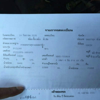 รถอีซูซุ 10 ล้อดั้ม FVZ  เปลื่ยนเครื่อง 175 แรงม้า. ปี 35  สนใจติดต่อ 081 - 6079515