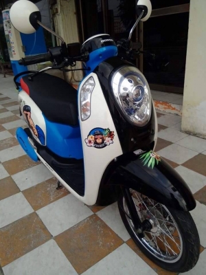 รุ่นใหม่ล่าสุด All New Honda Scoopy i ปี 2557 สีน้ำเงิน ขาว ลาย Monkey DO รถอย่างสวย ประหยัดน้ำมัน