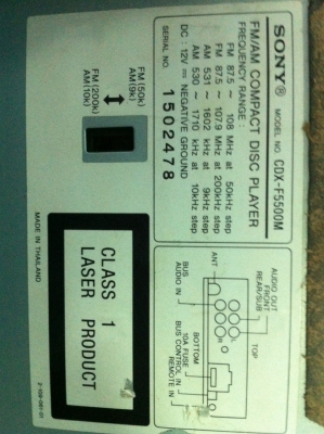 Sony CDX-F5500M MP3 CD FMคลื่นไทย 3ปรีเอ้า มือ2