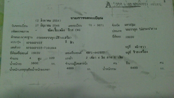 ขายด่วน รถ 6 ล้อ ขนาดกลาง  ยี่ห้อ ISUZU  NPR  120 แรง  เครื่องยนต์ 4 สูบ  ติดแก๊ส NGV   สนใจ โทร 081- 3848169   คมศักดิ์  เผ่าพงศ์ษา