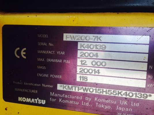 ขายรถขุด KOMATSU PW 200 -7K เก่าญี่ปุ่น แท้100 \%