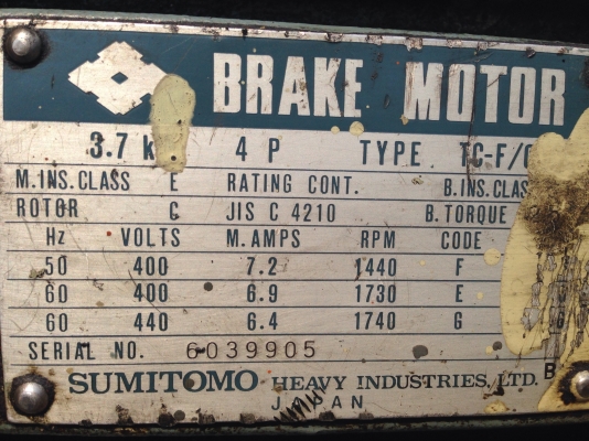 ขายมอเตอร์เกียร์ Cycro drive Sumitomo 5HP. 380V อัตราทด 1:11 มีเบรคในตัว สภาพดี(ในรูปยังไม่ได้ทำความสะอาด) พร้อมใช้งาน