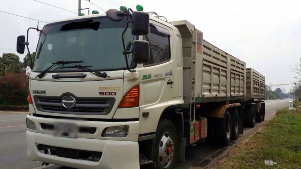 ขายรถพ่วงสิบล้อดัมพ์ Hino เครื่อง 344 แรง ปี 53 กระบะดัพม์สหะกิจแม่ลูก ลูก 3 เพลาแท้