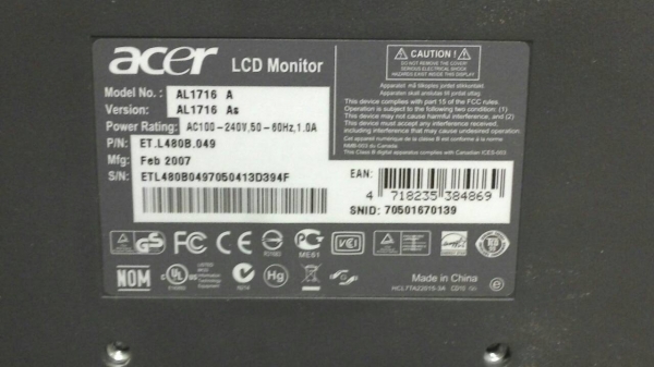 ขาย จอ LCD ACER AL1716 ขนาด 17 นิ้ว VGA port ราคาเบาๆ 750 บาท จัดส่งฟรีจ้า ขาย จอ LCD ACER AL1716 ขนาด 17 นิ้ว VGA port ราคาเบาๆ 750 บาท จัดส่งฟรีจ้า