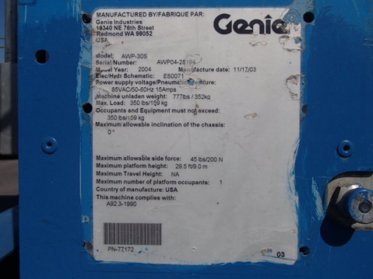 Genie AWP-30S รถกระเช้า ยกนน. 159 kg ยกสูง 11 m  Aerial Platform  สนใจโทร. 080-6565422 (หนิง)