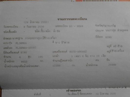 ขาย 10 ล้อ HINO FL3HNKA เครื่อง HO7D 195 แรง คอกไม้สวย