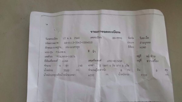 ขายด่วน รถหกล้อ  HINO  FC  4J  ปี 40 สภาพดีมากเดิมๆ  พร้อมใช้งาน  เอกสารพร้อม