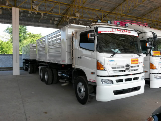 ขายรถบรรทุก 22 ล้อพ่วงแม่ลูกดัมพ์ HINO MEGA FM1A 344 แรงม้าปี 2558 ลูกพ่วงสามมิตร 3 เพลา 4 รั้ว ขายดาวน์ 628000