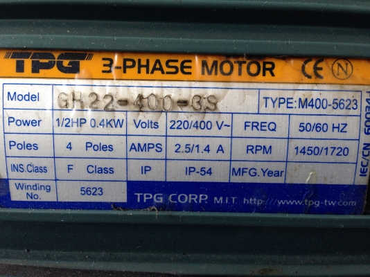 ขายมอเตอร์เกียร์ TPG 0.5 HP. 380V อัตราทด 1:3 สภาพสวย วิ่งนิ่ม พร้อมใช้งาน มี 3 ตัวครับ ขายมอเตอร์เกียร์ TPG 0.5 HP. 380V อัตราทด 1:3 สภาพสวย วิ่งนิ่ม พร้อมใช้งาน มี 3 ตัวครับ